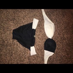 Black and white strapless bathing suit
